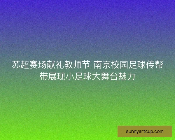 苏超赛场献礼教师节 南京校园足球传帮带展现小足球大舞台魅力