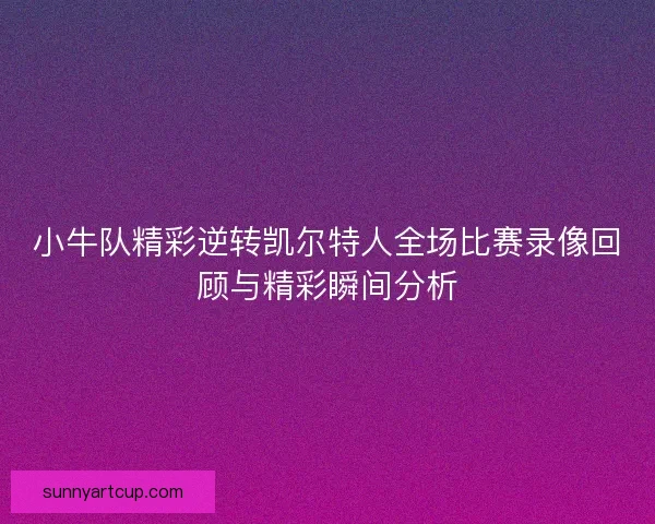 小牛队精彩逆转凯尔特人全场比赛录像回顾与精彩瞬间分析